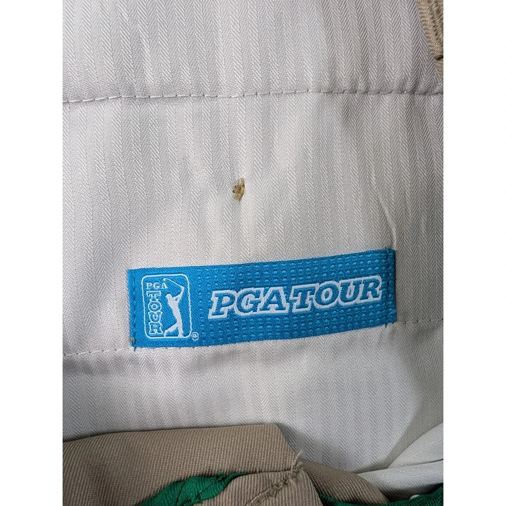 PGA Tour Mens Golf Pants 36x30 Khaki Tan Flat Front Performance Polyester 5640